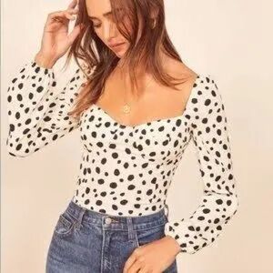 Reformation Reign Spotted Long Sleeve Corset Top